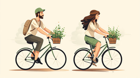 people riding bicycles-cycling flat design, Outdoor activities.の素材