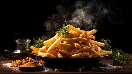 Freshly cooked Crispy French fries, unhealthy fast food.の素材