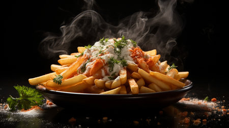Freshly cooked Crispy French fries, unhealthy fast food.の素材