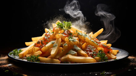 Freshly cooked Crispy French fries, unhealthy fast food.の素材
