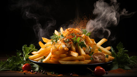 Freshly cooked Crispy French fries, unhealthy fast food.の素材