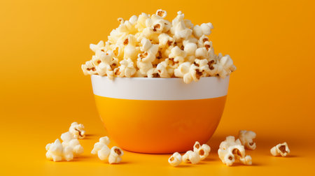 Salted Popcorn in bowl or bucket isolated on color background.の素材