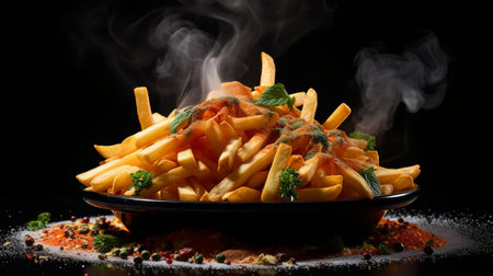 Freshly cooked Crispy French fries, unhealthy fast food.の素材