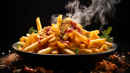 Freshly cooked Crispy French fries, unhealthy fast food.の素材