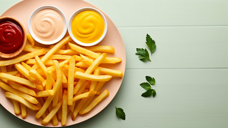 Freshly cooked Crispy French fries, unhealthy fast food.の素材