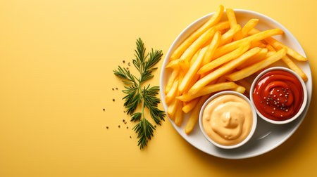 Freshly cooked Crispy French fries, unhealthy fast food.の素材