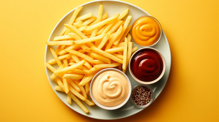 Freshly cooked Crispy French fries, unhealthy fast food.の素材