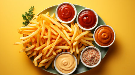 Freshly cooked Crispy French fries, unhealthy fast food.の素材