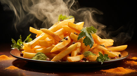 Freshly cooked Crispy French fries, unhealthy fast food.の素材