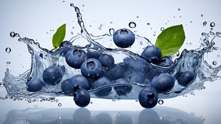 Fresh juicy Blueberry fruit with water splash isolated on background, healthy fruit.の素材