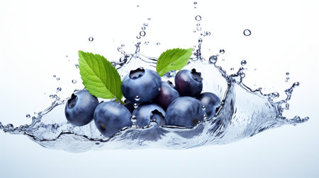 Fresh juicy Blueberry fruit with water splash isolated on background, healthy fruit.の素材