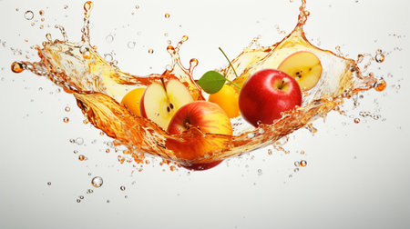 Fresh juicy apple fruit with water splash isolated on background, Healthy Fruit.の素材