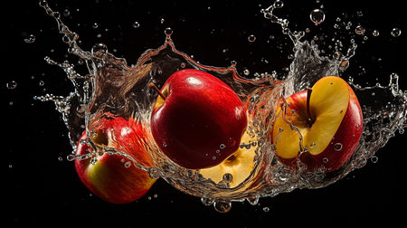 Fresh juicy apple fruit with water splash isolated on background, Healthy Fruit.の素材