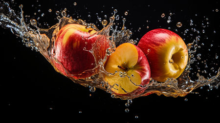 Fresh juicy apple fruit with water splash isolated on background, Healthy Fruit.の素材