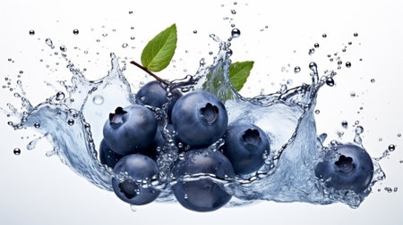 Fresh juicy Blueberry fruit with water splash isolated on background, healthy fruit.の素材