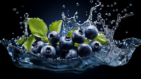 Fresh juicy Blueberry fruit with water splash isolated on background, healthy fruit.の素材
