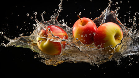 Fresh juicy apple fruit with water splash isolated on background, Healthy Fruit.の素材