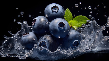 Fresh juicy Blueberry fruit with water splash isolated on background, healthy fruit.の素材