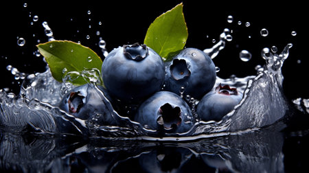 Fresh juicy Blueberry fruit with water splash isolated on background, healthy fruit.の素材