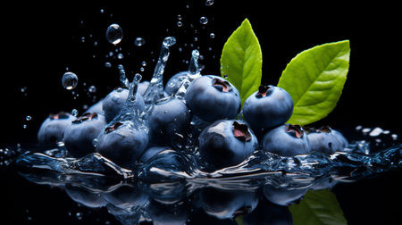 Fresh juicy Blueberry fruit with water splash isolated on background, healthy fruit.の素材