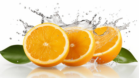 Fresh juicy orange fruit with water splash isolated on background, healthy fruit.の素材