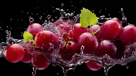 Fresh juicy Red grape fruit with water splash isolated on background, healthy fruit.の素材