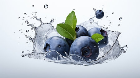 Fresh juicy Blueberry fruit with water splash isolated on background, healthy fruit.の素材