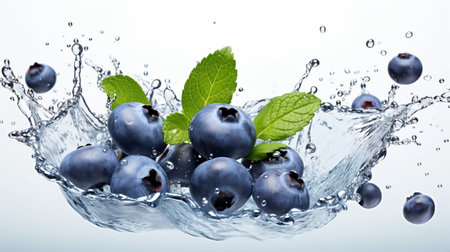 Fresh juicy Blueberry fruit with water splash isolated on background, healthy fruit.の素材