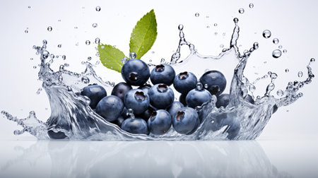 Fresh juicy Blueberry fruit with water splash isolated on background, healthy fruit.の素材