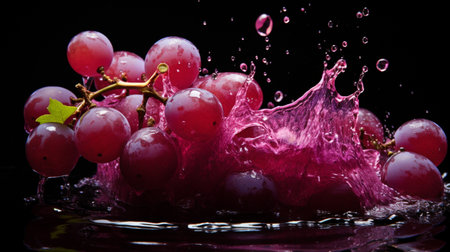 Fresh juicy Red grape fruit with water splash isolated on background, healthy fruit.の素材