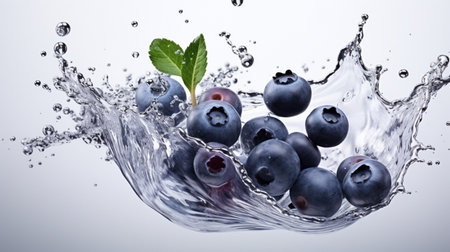 Fresh juicy Blueberry fruit with water splash isolated on background, healthy fruit.の素材
