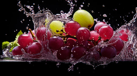 Fresh juicy Red grape fruit with water splash isolated on background, healthy fruit.の素材