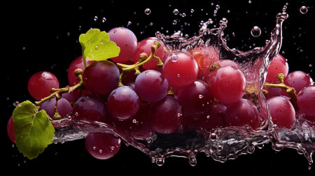 Fresh juicy Red grape fruit with water splash isolated on background, healthy fruit.の素材