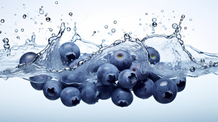 Fresh juicy Blueberry fruit with water splash isolated on background, healthy fruit.の素材