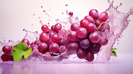 Fresh juicy Red grape fruit with water splash isolated on background, healthy fruit.の素材