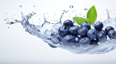 Fresh juicy Blueberry fruit with water splash isolated on background, healthy fruit.の素材