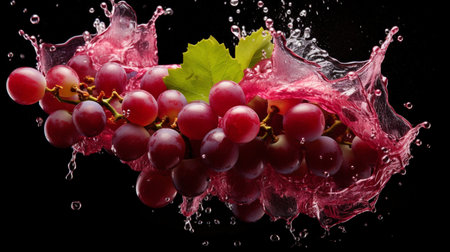 Fresh juicy Red grape fruit with water splash isolated on background, healthy fruit.の素材