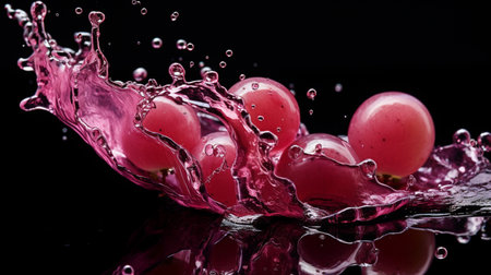 Fresh juicy Red grape fruit with water splash isolated on background, healthy fruit.の素材