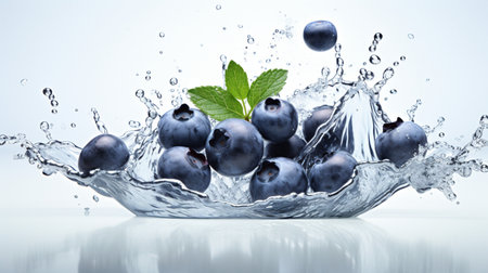 Fresh juicy Blueberry fruit with water splash isolated on background, healthy fruit.の素材