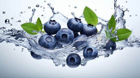 Fresh juicy Blueberry fruit with water splash isolated on background, healthy fruit.の素材