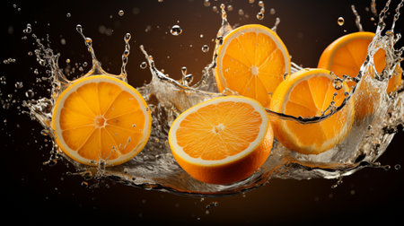 Fresh juicy orange fruit with water splash isolated on background, healthy fruit.の素材