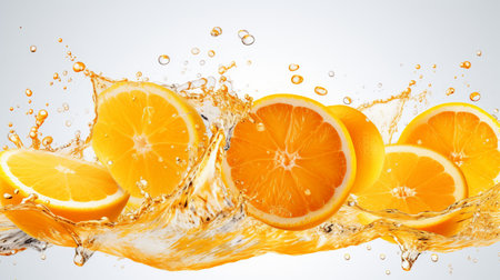 Fresh juicy orange fruit with water splash isolated on background, healthy fruit.の素材