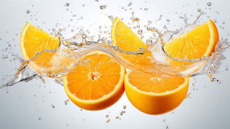 Fresh juicy orange fruit with water splash isolated on background, healthy fruit.の素材