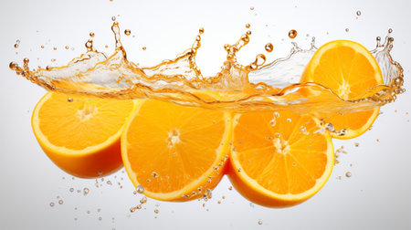 Fresh juicy orange fruit with water splash isolated on background, healthy fruit.の素材