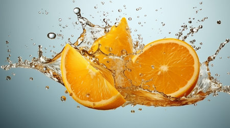 Fresh juicy orange fruit with water splash isolated on background, healthy fruit.の素材