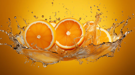 Fresh juicy orange fruit with water splash isolated on background, healthy fruit.の素材