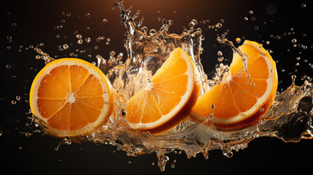 Fresh juicy orange fruit with water splash isolated on background, healthy fruit.の素材