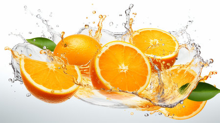 Fresh juicy orange fruit with water splash isolated on background, healthy fruit.の素材
