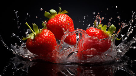 Fresh juicy strawberry fruit with water splash isolated on background, healthy fruit.の素材