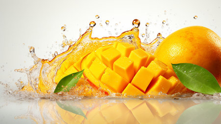Fresh juicy mango with water splash isolated on background, healthy tropical fruit.の素材